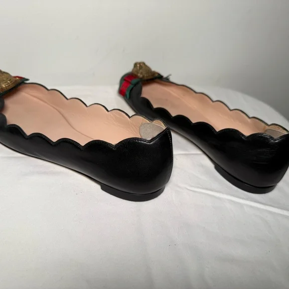 Gucci Sylvie Web & Feline Scalloped Ballet Flats 36.5 navy blue - Picture 5 of 7